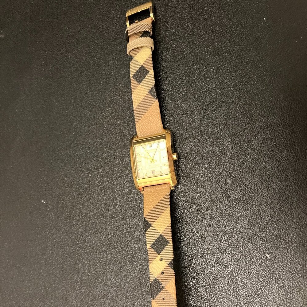 Burberry Nova Gold Tone Square Dial Leather Strap Watch For Women